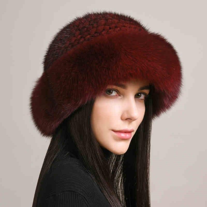 Luxurious Winter hat Mink Hair Hat - MRC STOREAccessoriesMy StoreA woman wearing a beige mink hair winter hat with a dome cap style.MRC STORECJMZ222700505EVWine red