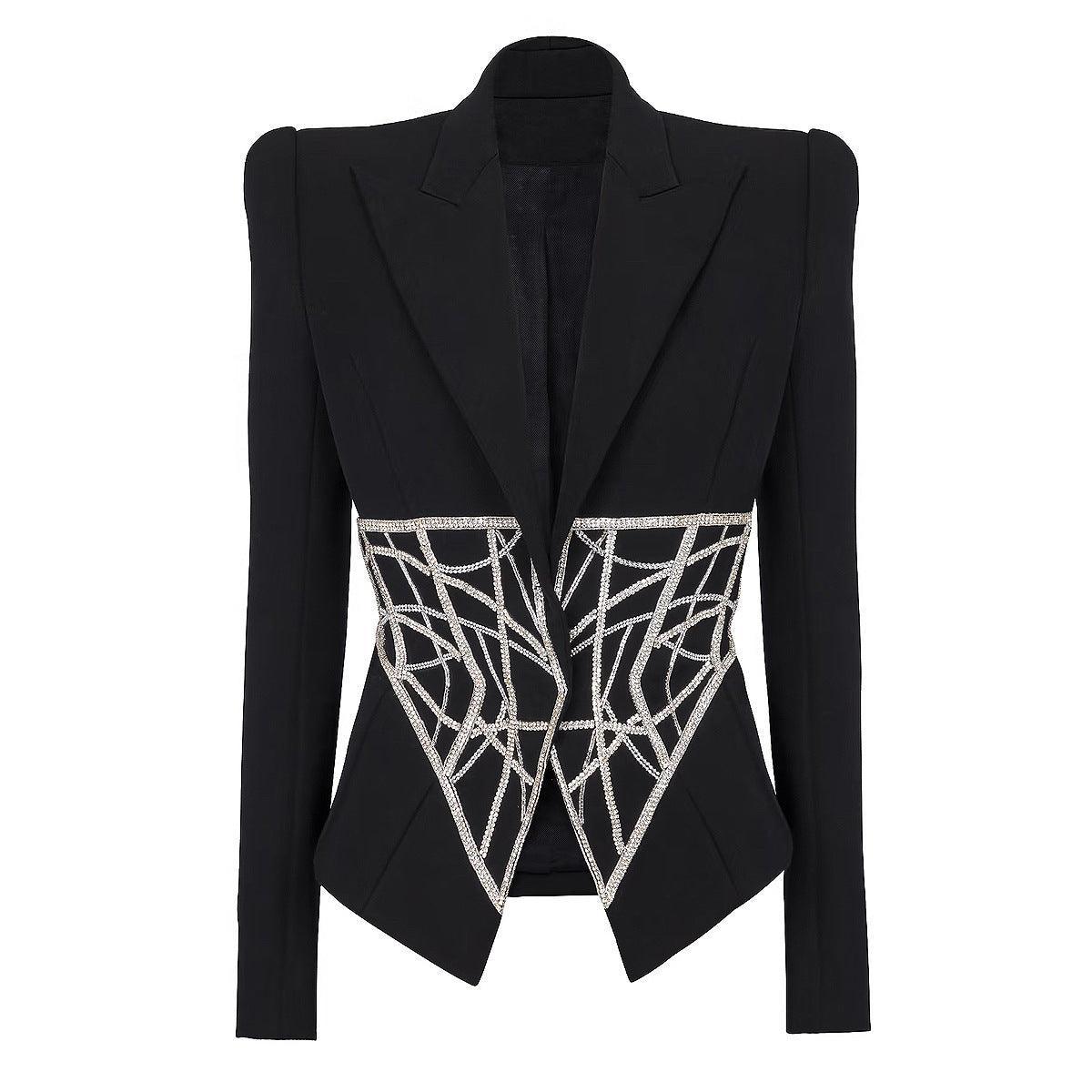 Luxury Beaded Diamond Suit Jacket - MRC STORETopMRC STOREA high - end women's designer suit jacket in black with heavy beaded diamond detailing on the front.MRC STORECJYD212364703CXBlackL