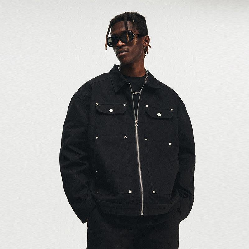 Men's Black Washed Denim Jacket with Zipper and Pocket Detailing - Retro Streetwear Style - MRC STORETopMy StoreMen's Black Washed Denim Jacket with Zipper and Pocket Detailing - Retro Streetwear Style - MRC STOREMRC STORECJXZ216683905EVBlack3XL