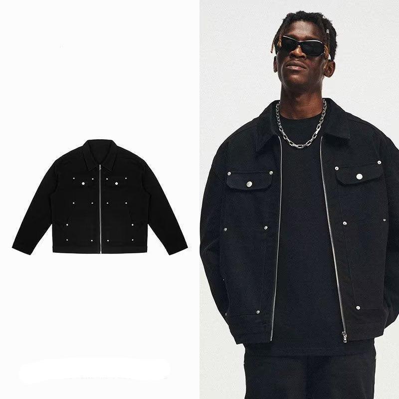 Men's Black Washed Denim Jacket with Zipper and Pocket Detailing - Retro Streetwear Style - MRC STORETopMy StoreMen's Black Washed Denim Jacket with Zipper and Pocket Detailing - Retro Streetwear Style - MRC STOREMRC STORECJXZ216683905EVBlack3XL