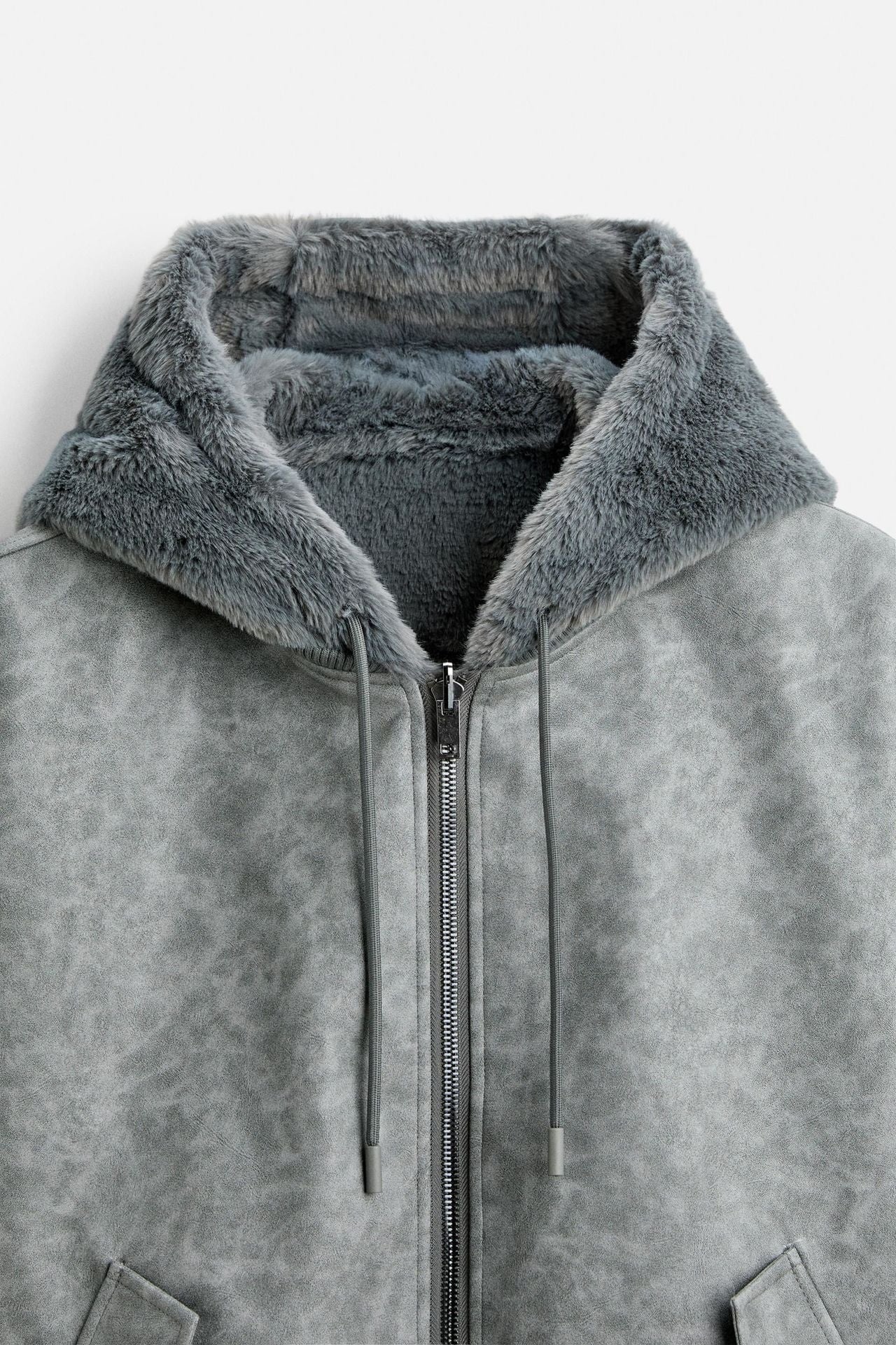 Men's Double - Sided Faux Leather Hooded Bomber Jacket - MRC STOREJacketsMy StoreMen's Double - Sided Faux Leather Hooded Bomber JacketMRC STORECJXZ225145103CXGrayL