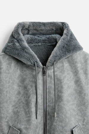 Men's Double - Sided Faux Leather Hooded Bomber Jacket - MRC STOREJacketsMy StoreMen's Double - Sided Faux Leather Hooded Bomber JacketMRC STORECJXZ225145103CXGrayL