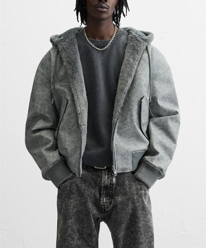 Men's Double - Sided Faux Leather Hooded Bomber Jacket - MRC STOREJacketsMy StoreMen's Double - Sided Faux Leather Hooded Bomber JacketMRC STORECJXZ225145103CXGrayL