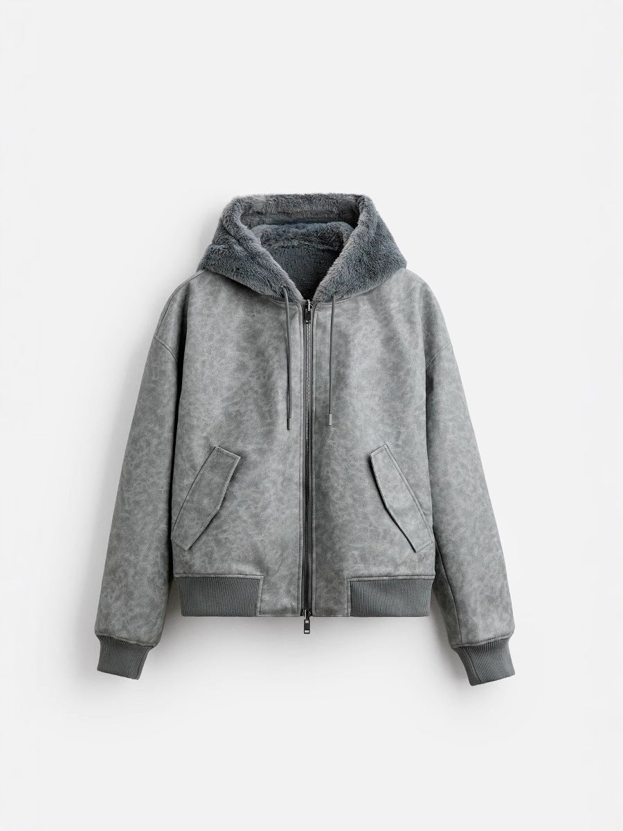 Men's Double - Sided Faux Leather Hooded Bomber Jacket - MRC STOREJacketsMy StoreMen's Double - Sided Faux Leather Hooded Bomber JacketMRC STORECJXZ225145103CXGrayL