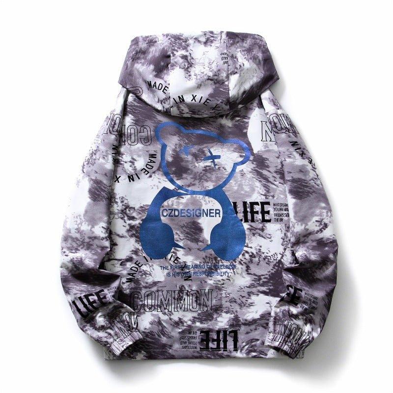 Men's Fall Winter Hooded Coat Splash-ink Bear Printed Coat - MRC STORE