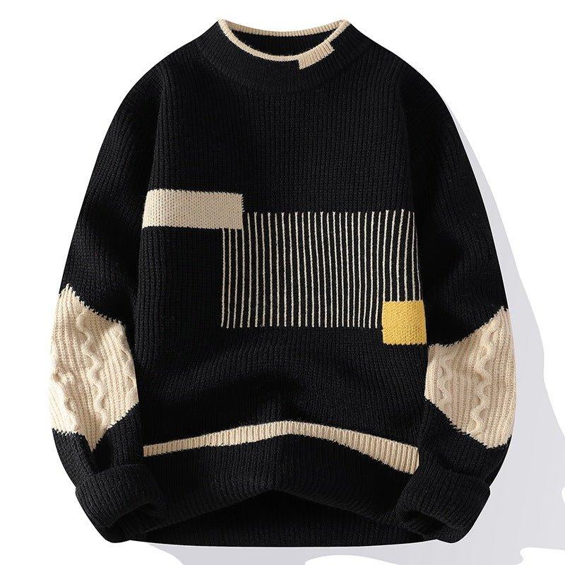 Men's Fashion Colorblock Knitwear – Cozy Loose-Fit Winter Sweater - MRC STORE