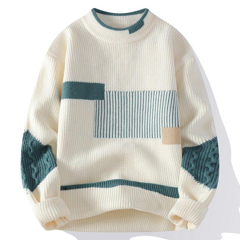 Men's Fashion Colorblock Knitwear – Cozy Loose-Fit Winter Sweater - MRC STORE