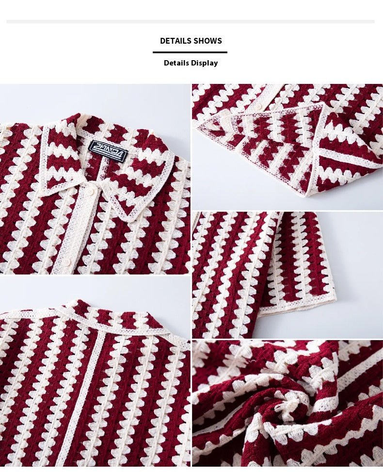 Men’s Knitwear Shirt - Vintage Stripe Hollow - MRC STOREshirtMy StoreMen’s Knitwear Shirt - Vintage Stripe Hollow My Store MRC STORECJDS241562104DWRed2XL