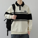 Men's Lapel Street Style Striped Pullover High-End Fashion Top - MRC STORE