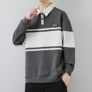 Men's Lapel Street Style Striped Pullover High-End Fashion Top - MRC STORE