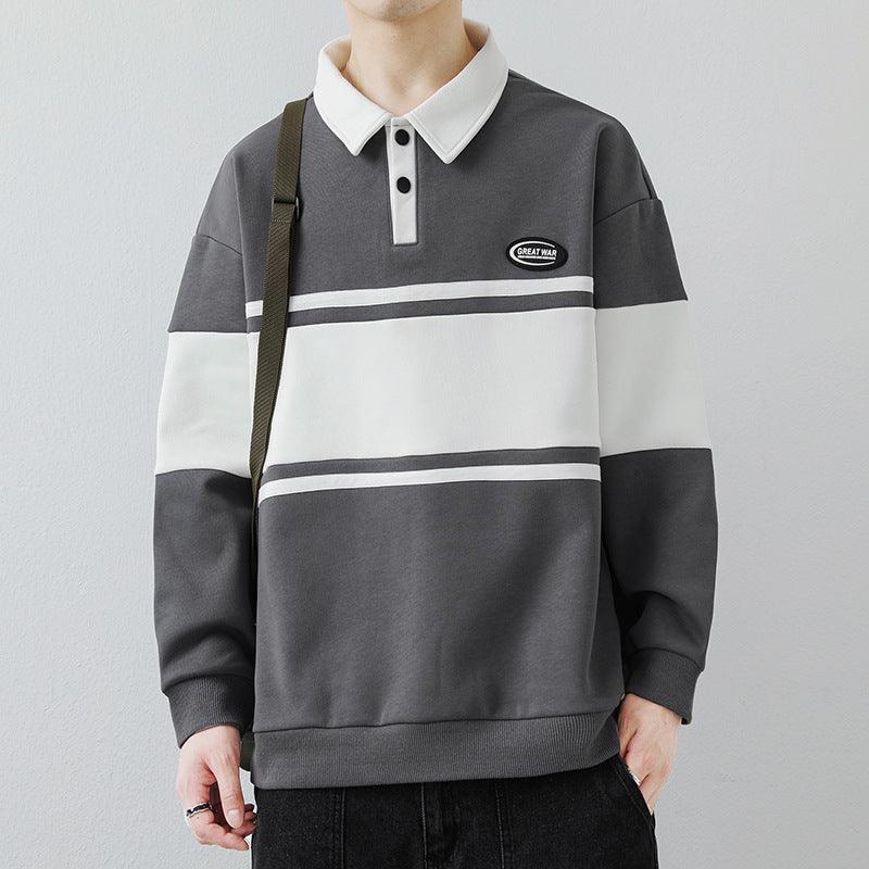 Men's Lapel Street Style Striped Pullover High-End Fashion Top - MRC STORE