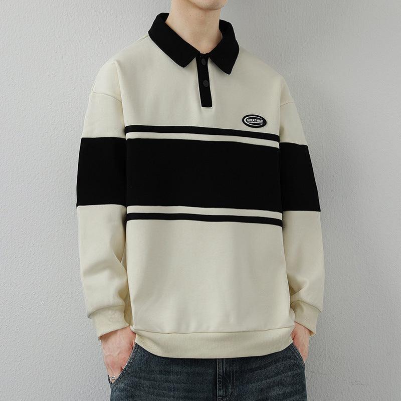 Men's Lapel Street Style Striped Pullover High-End Fashion Top - MRC STORE