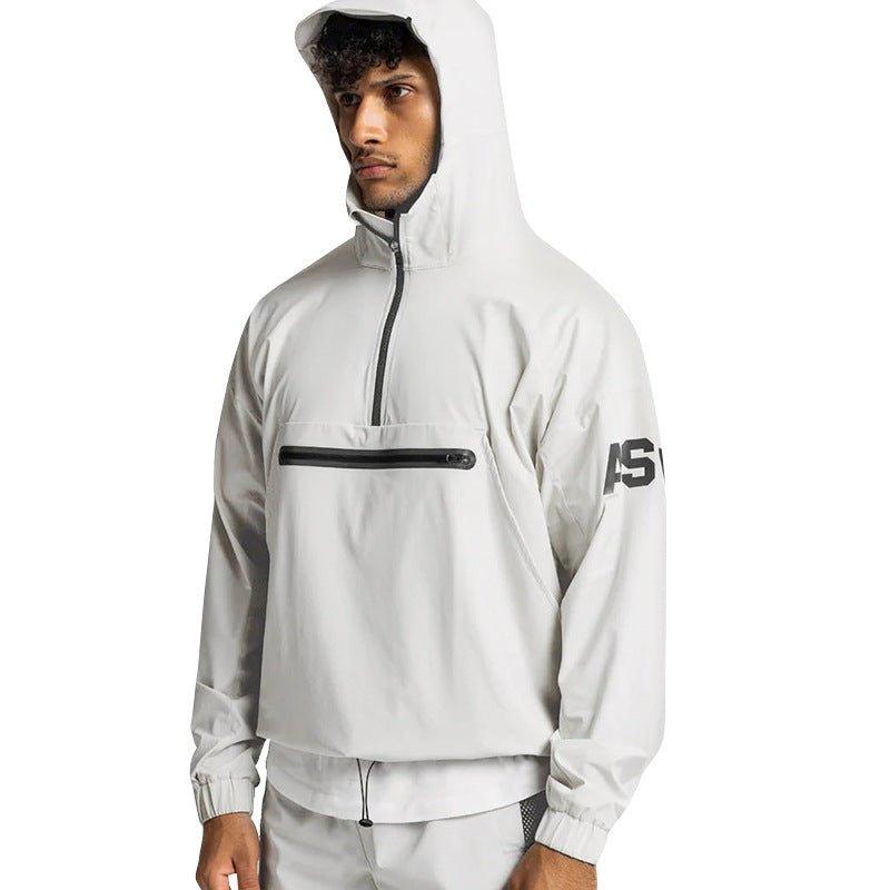 Men's Lightweight Hooded Windbreaker with Front Zipper Pocket - MRC STORE