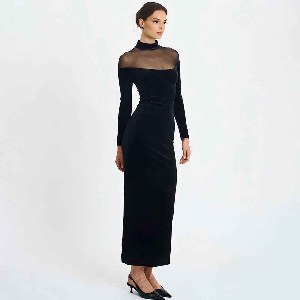 Mesh Spliced See - Through Velvet Bodycon Maxi Dress - MRC STOREDressMRC STOREMesh Spliced See - Through Velvet Bodycon Maxi DressMRC STORECJLY262397403CXBlackL