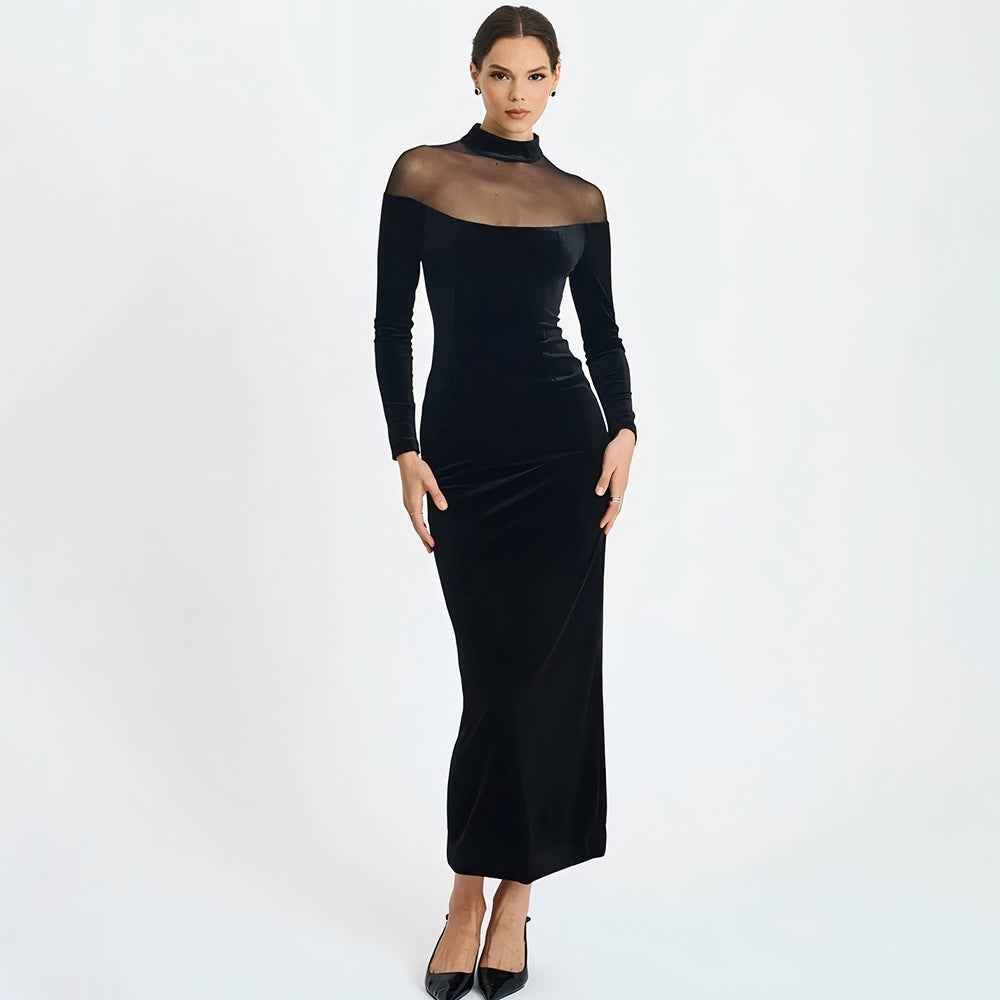 Mesh Spliced See - Through Velvet Bodycon Maxi Dress - MRC STOREDressMRC STOREMesh Spliced See - Through Velvet Bodycon Maxi DressMRC STORECJLY262397403CXBlackL