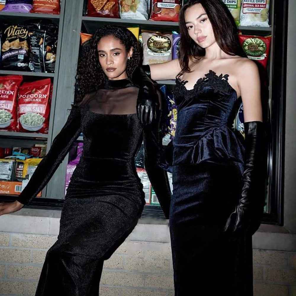 Mesh Spliced See - Through Velvet Bodycon Maxi Dress - MRC STOREDressMRC STOREMesh Spliced See - Through Velvet Bodycon Maxi DressMRC STORECJLY262397403CXBlackL