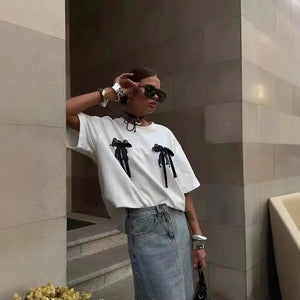 Millennium Bowknot Short - Sleeve T-Shirt - MRC STORET-ShirtsMy StoreMillennium Bowknot Short - Sleeve T-Shirt – Women's Lace Stitching Casual Top - MRC STOREMRC STORECJCS223981003CXWhiteL