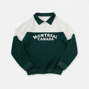 Montreal Canada Collar Sweater - MRC STOREsweaterMRC STOREGreen and white sweatshirt with 'Montreal Canada' text on a light gray backgroundMRC STORECJWY256499705EV153 NSLLWY33 Style2XL
