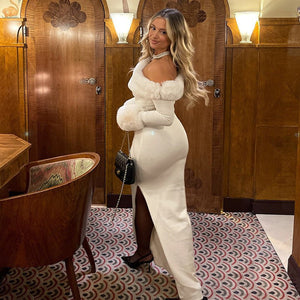 Oblique Collar Slim - Fit Christmas Maxi Dress - MRC STOREDressMRC STOREOblique Collar Slim - Fit Christmas Maxi Dress MRC STORE MRC STORECJLY261543803CXWhiteL