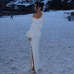 Oblique Collar Slim - Fit Christmas Maxi Dress - MRC STOREDressMRC STOREOblique Collar Slim - Fit Christmas Maxi Dress MRC STORE MRC STORECJLY261543803CXWhiteL