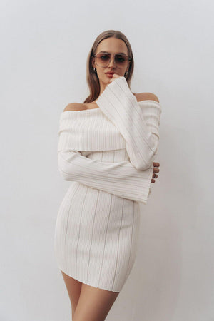 Off - Shoulder Ribbed Knit Long Sleeve Mini Dress - Elegant Slim Fit - MRC STOREDressMy StoreOff - Shoulder Ribbed Knit Long Sleeve Mini Dress - Elegant Slim Fit - MRC STOREMRC STORECJLY218335106FUBlackL