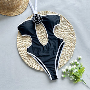 One - Piece Swimsuit - 3D Flower Fit - MRC STOREbikini setMy StoreBlack swimsuit with white trim on a woven mat with a straw hat and flowers.MRC STORECJNT233536803CXC3591 BlackL