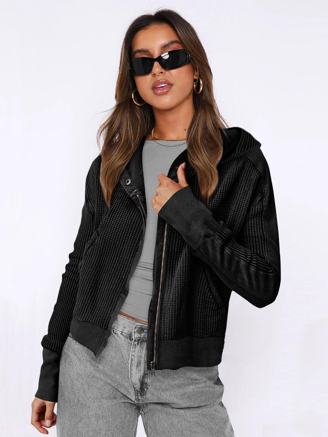 Patchwork Zipper Cardigan - MRC STORETopMy StorePatchwork Zipper Cardigan - MRC STOREMRC STORECJWY208814903CXEWLA002 BlackL