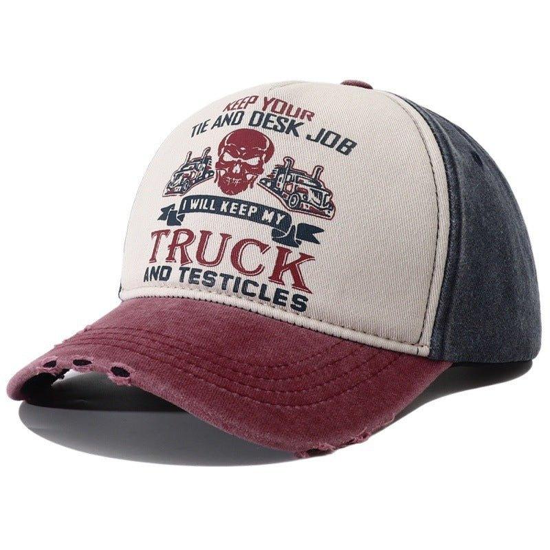 Peaked Trucker Cap – Letter Print Cotton - MRC STOREAccessoriesMy StoreMen's Caps Peaked Hard Top Summer Trucker Cap – Stylish Letter Printing, Adjustable Cotton Cap for Sun Protection - MRC STOREMRC STORECJBQ204940905EVNavy Blue Brim Red Hat BodyAdjustable