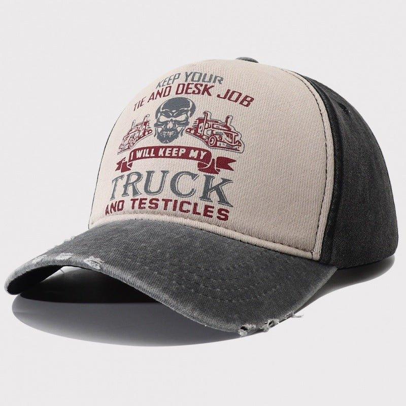 Peaked Trucker Cap – Letter Print Cotton - MRC STOREAccessoriesMy StoreMen's Caps Peaked Hard Top Summer Trucker Cap – Stylish Letter Printing, Adjustable Cotton Cap for Sun Protection - MRC STOREMRC STORECJBQ204940904DWGray Brim Black Hat BodyAdjustable