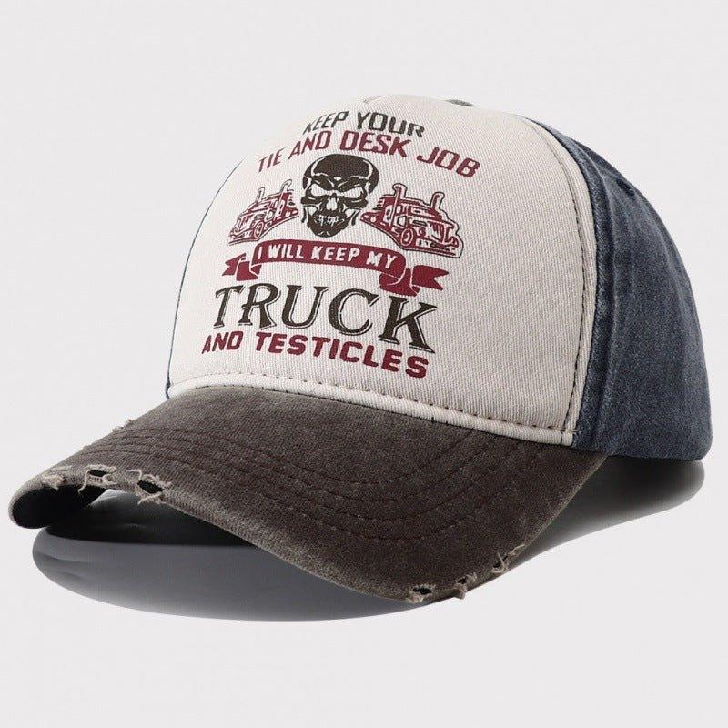 Peaked Trucker Cap – Letter Print Cotton - MRC STOREAccessoriesMy StoreMen's Caps Peaked Hard Top Summer Trucker Cap – Stylish Letter Printing, Adjustable Cotton Cap for Sun Protection - MRC STOREMRC STORECJBQ204940903CXCoffee Brim Navy Blue Hat BodyAdjustable
