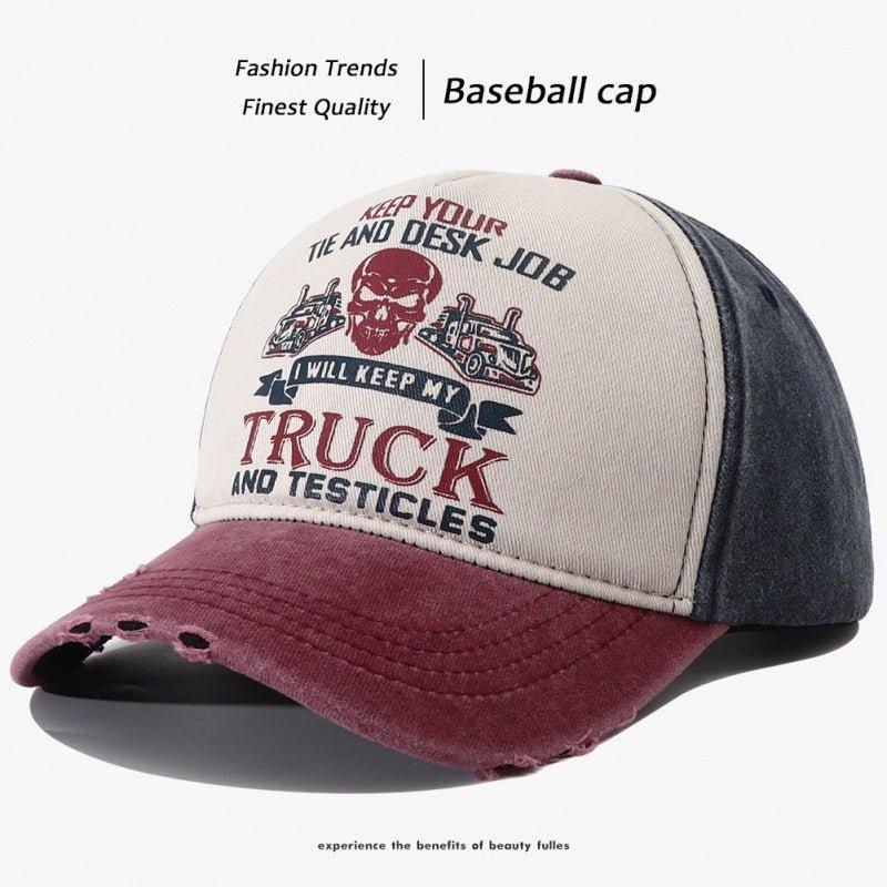 Peaked Trucker Cap – Letter Print Cotton - MRC STOREAccessoriesMy StoreMen's Caps Peaked Hard Top Summer Trucker Cap – Stylish Letter Printing, Adjustable Cotton Cap for Sun Protection - MRC STOREMRC STORECJBQ204940905EVNavy Blue Brim Red Hat BodyAdjustable