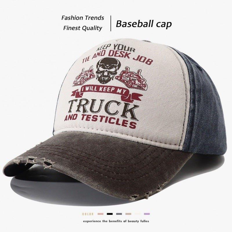 Peaked Trucker Cap – Letter Print Cotton - MRC STOREAccessoriesMy StoreMen's Caps Peaked Hard Top Summer Trucker Cap – Stylish Letter Printing, Adjustable Cotton Cap for Sun Protection - MRC STOREMRC STORECJBQ204940905EVNavy Blue Brim Red Hat BodyAdjustable