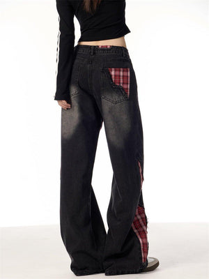 Plaid Stitching Wide Leg Jeans with Bowknot - MRC STOREjeansMRC STOREPlaid Stitching Wide Leg Jeans with Bowknot – Sweet & Trendy - MRC STOREMRC STORECJXX219845207GTBlackL