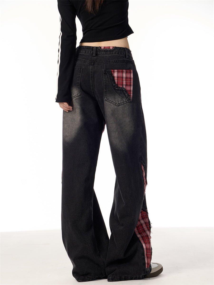 Plaid Stitching Wide Leg Jeans with Bowknot – Sweet & Trendy - MRC STORE