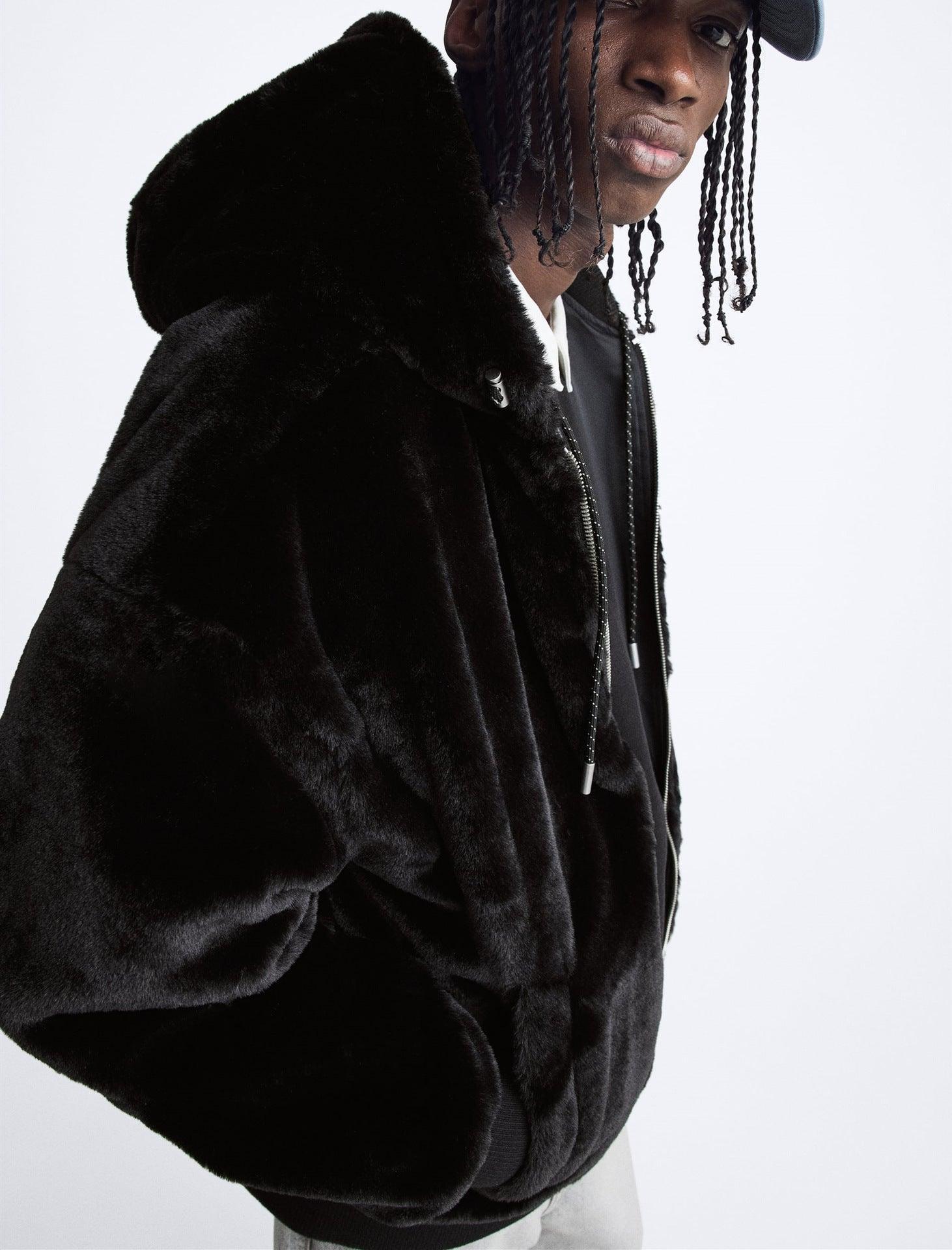 Plush Hooded Faux Fur coat - MRC STORETopMy StorePlush Hooded Faux Fur coat - Cozy and Stylish Outerwear for Cold Weather - Double - Sided Design with Stick Pockets - MRC STOREMRC STORECJXZ215759307GTGrayL