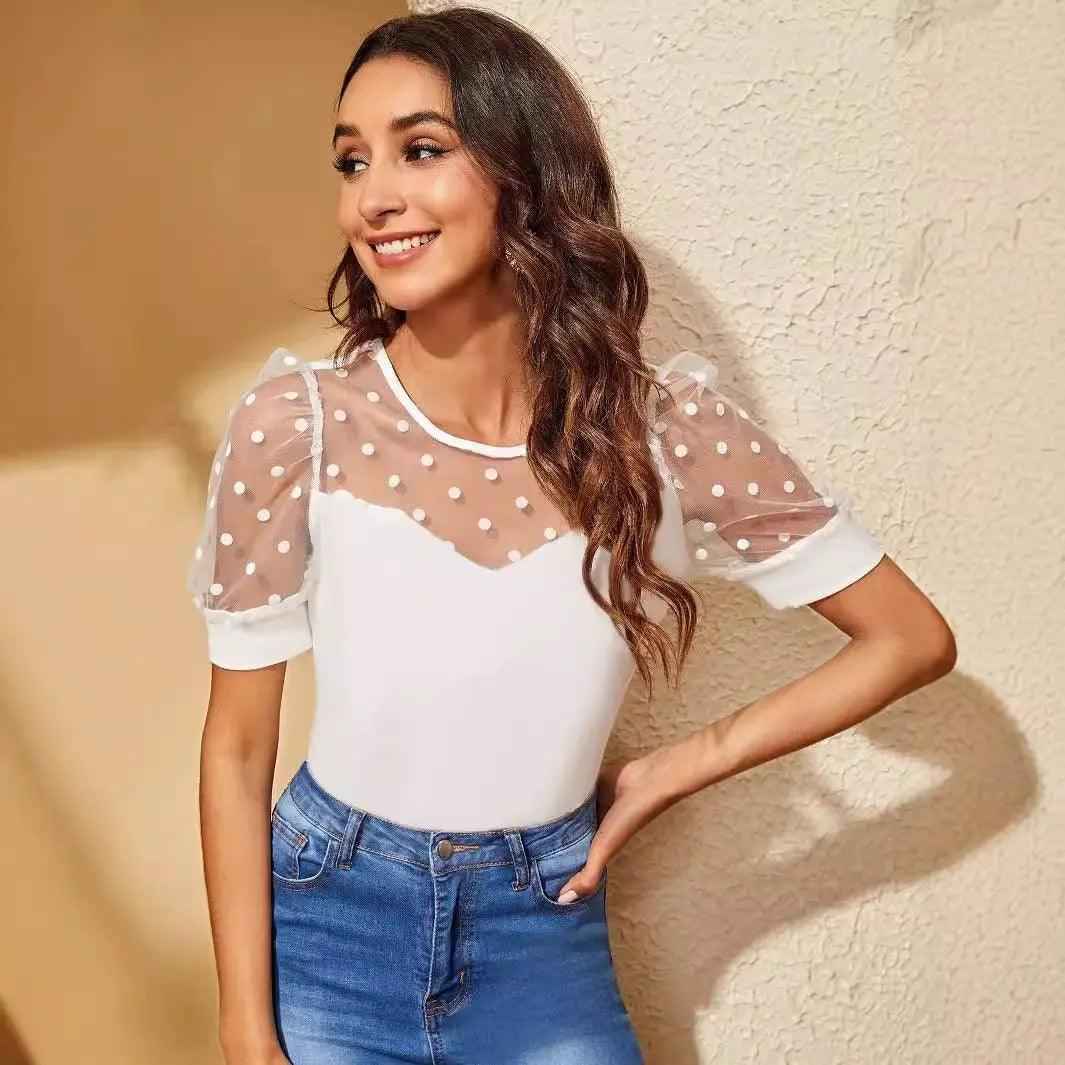 Polka Dot Mesh Top - MRC STORETopMy StorePolka Dot Mesh TopMRC STORECJCS210291503CXWhiteL