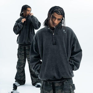 Retro Distressed Half Zipper Brushed Hoodie for Couples - Loose Fit, Thick Cotton, Washing Black - MRC STOREHoodieMy StoreRetro Distressed Half Zipper Brushed Hoodie for Couples - Loose Fit, Thick Cotton, Washing Black - MRC STOREMRC STORECJWY216096603CXWashing BlackL