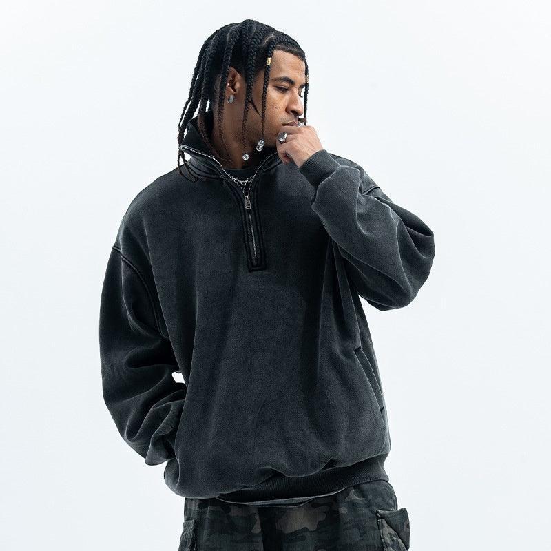 Retro Distressed Half Zipper Brushed Hoodie for Couples - Loose Fit, Thick Cotton, Washing Black - MRC STOREHoodieMy StoreRetro Distressed Half Zipper Brushed Hoodie for Couples - Loose Fit, Thick Cotton, Washing Black - MRC STOREMRC STORECJWY216096603CXWashing BlackL
