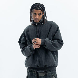 Retro Distressed Half Zipper Brushed Hoodie for Couples - Loose Fit, Thick Cotton, Washing Black - MRC STOREHoodieMy StoreRetro Distressed Half Zipper Brushed Hoodie for Couples - Loose Fit, Thick Cotton, Washing Black - MRC STOREMRC STORECJWY216096603CXWashing BlackL