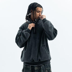 Retro Distressed Half Zipper Brushed Hoodie for Couples - Loose Fit, Thick Cotton, Washing Black - MRC STOREHoodieMy StoreRetro Distressed Half Zipper Brushed Hoodie for Couples - Loose Fit, Thick Cotton, Washing Black - MRC STOREMRC STORECJWY216096603CXWashing BlackL