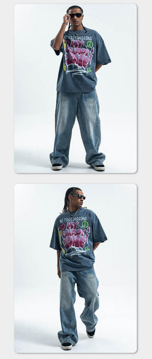 Retro Distressed Letter T-Shirt – Washed Cotton - MRC STORET-ShirtsMy StoreRetro Distressed Letter Print T-Shirt – Washed and Dyed Cotton for Everyday Style - MRC STOREMRC STORECJYH226752602BYPurplish BlueL