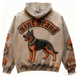 Retro Fiery Dog Design Print Loose Fit Hoodie - MRC STOREHoodieMRC STORERetro Print Loose Fit Hoodie MRC STORE MRC STORECJWY256478802BYKhaki2XL