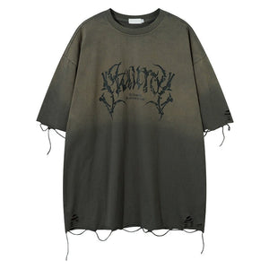 Retro T-Shirt - Tattered Loose Print - MRC STORET-ShirtsMy StoreA men's retro t-shirt with a tattered loose print, featuring a letter pattern in black and gray hues on a dark background, designed for summer leisure.MRC STORECJYH235425010JQGray2XL