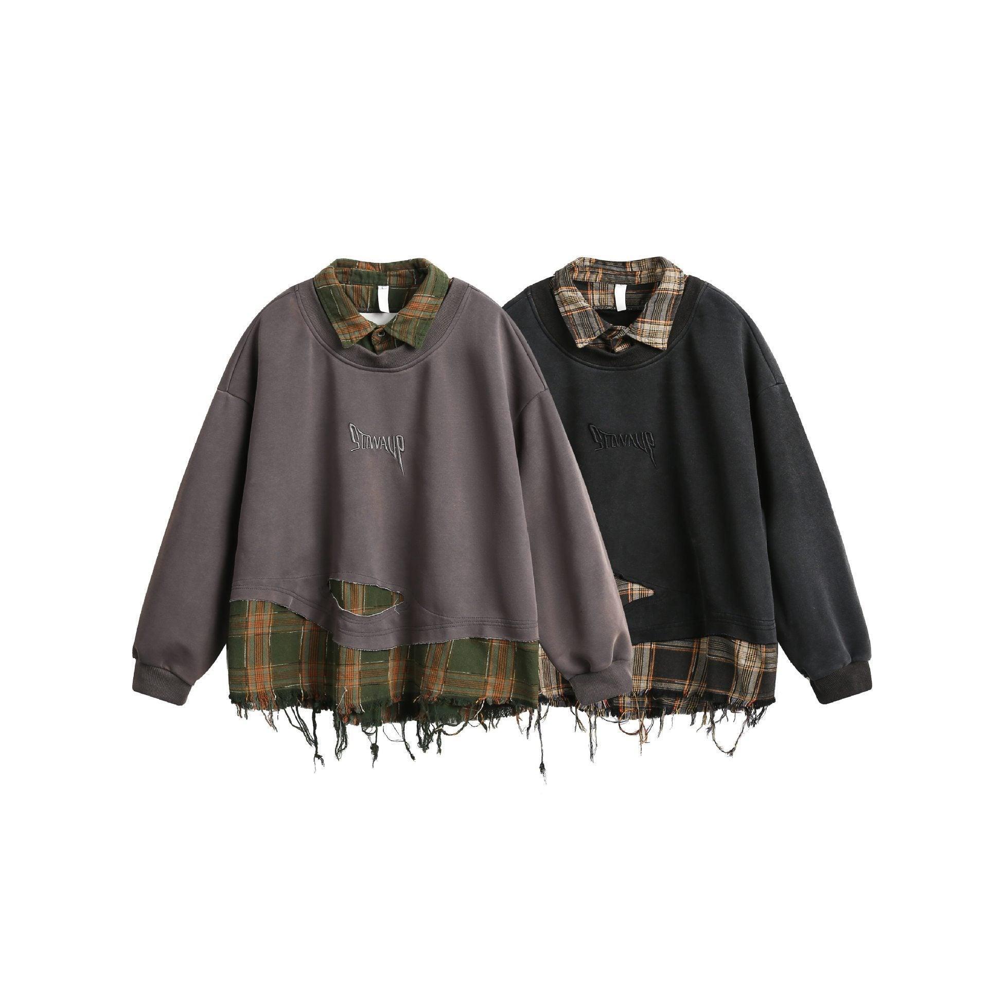 Ripped Burr Lapel Sweater – Fake Two - Piece - MRC STORESweaters & HoodiesMy StoreAmerican Style Ripped Burr Fake Two Piece Lapel Sweater – Stylish and Casual for Everyday Wear - MRC STOREMRC STORECJWY216696102BYBlackL