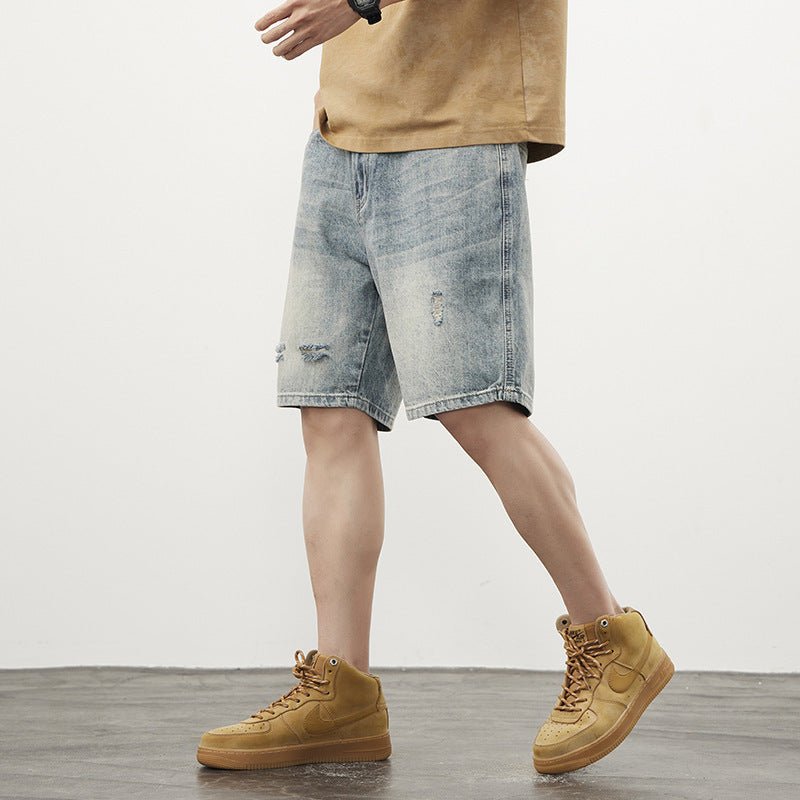 Ripped Denim Shorts - Straight Blue - MRC STOREShortsMy StoreMen’s Ripped Denim Shorts - Straight Blue My Store MRC STORECJXX235400601AZBlue28