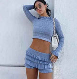Ruffled Knitted Shorts - MRC STOREbottomsMy StoreRuffled Knitted ShortsMRC STORECJQZ202978301AZGrey blueL