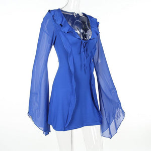 Ruffled V - neck Lace - up Long - sleeved Y2K Dress for Women - MRC STORETopMy StoreRuffled V - neck Lace - up Long - sleeved Y2K Dress for Women - MRC STOREMRC STORECJLY211358509IRWine RedL