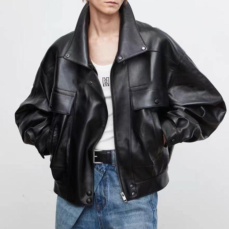 Sheepskin jacket Retro Loose Profile Casual Short Jacket – Effortless Elegance in Genuine Leather - MRC STOREJacketsMy StoreSheepskin Retro Loose Profile Casual Short Jacket – Effortless Elegance in Genuine Leather My Store  171.94MRC STORECJYD220101303CXBlackL