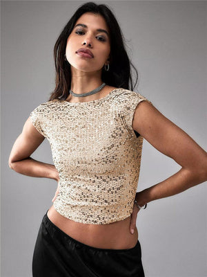 Shine Bright in Our Women's Tops Casual Short Sequin - MRC STORETopMy StoreShine Bright in Our Women's Tops Casual Short Sequin - MRC STOREMRC STORECJCS216282503CXGoldL