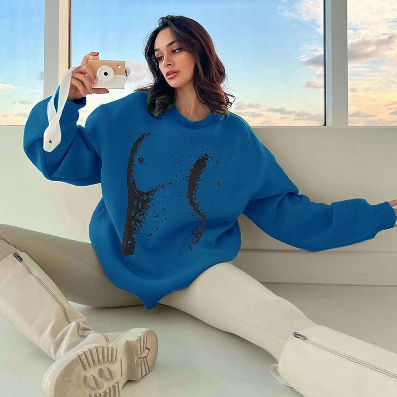 Simple Printed Loose Round sweater - MRC STORETopMy StoreSimple Printed Loose Round sweater - MRC STOREMRC STORECJWY211572503CXBlueL